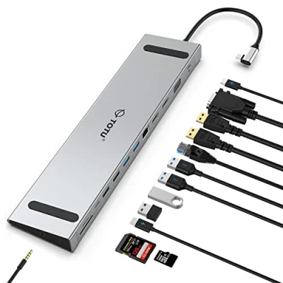 Immagine di Docking station, TOTU 13 in 1 USB C Station con Dual 4K HDMI, VGA, 82W PD, 4 USB, per laptop e supporto MacBook triplo display su Windows Thunderbolt3