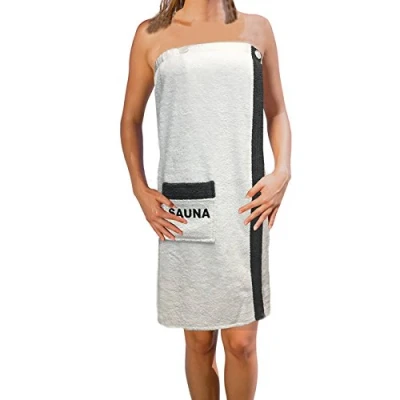Immagine di JEMIDI Accappatoio Sauna Donna Uomo Asciugamano Unisex con Top Elastico Tasca Porta Chiavi Bagno Turco Spa Telo Cotone Bianco