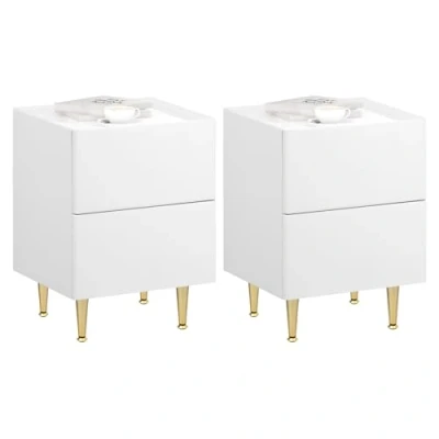 Immagine di WOLTU Set 2 Comodino Camera da Letto, Tavolino Notte con Cassetti, Piano Lucido, Rivestimento in PVC, 40x35x51cm, Divano, MDF+PVC+Metallo, Bianco+Dorato, NTS10ws03