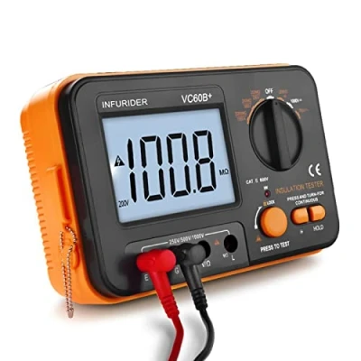 Immagine di Tester Digitale di Resistenza Isolamento, Misuratore Isolamento Megaohmmetro YF VC60B+, Tensione 250/500/1000 V, con Display LCD Retroilluminato, Blocco Dati
