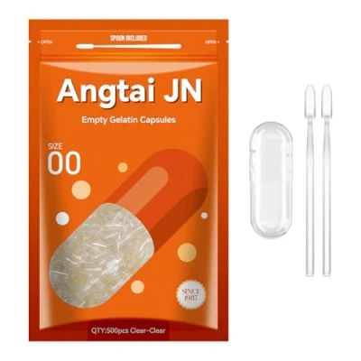 Immagine di AngtaiJN Capsule Gelatina Vuote 00 Trasparenti Da Riempire con 2 Microcucchiai, Capsula di Fai Te Compatibile il Riempitore Misura 00, 500 pezzi