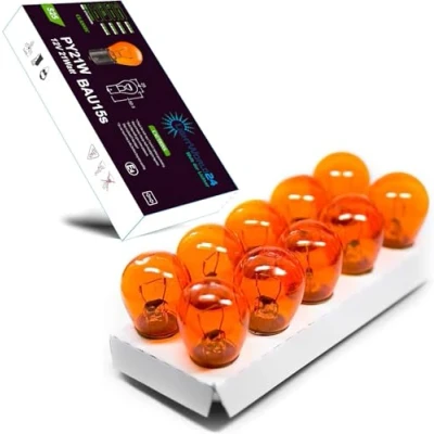 Immagine di LIGHTWORLD24 10 x PY21W lampada spia lampadina 12V arancione giallo a sfera BAU15s per auto S25 21W