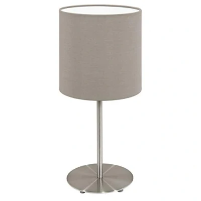 Immagine di Eglo Lampada da Tavolo Pasteri a 1 Luce, Attacco E14. con Interruttore, Altezza 27.5 cm, in Tessuto, Acciaio e Nichel Opaco, Tortora