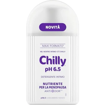 Immagine di Chilly, Detergente Intimo pH 6.5, Nutriente per la menopausa, Con Complesso Anti Odor Igiene Intima, acido ialuronico dalle proprietà idratanti, Clinicamente Testato 300ml