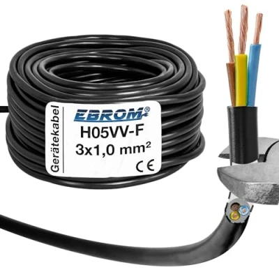 Immagine di Tubo flessibile H05VV F 3G, 1 mm2, 3 x 1,0 colore nero, 10 m, 25 50 m e 100 metri