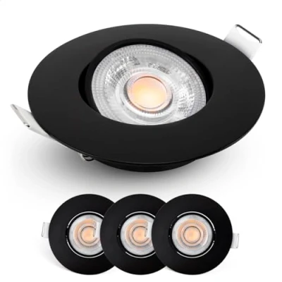 Immagine di EMOS Faretti LED da Incasso per Cartongesso dimmerabile, 230V, 4,9 W/480 lm, orientabile a 50, bianco caldo 2700k, Set di 3 Soffitto interni, Rotondi, ultra sottile, Nero
