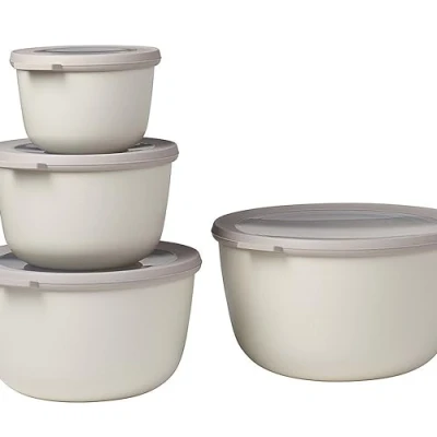 Immagine di Mepal Set di 4 Contenitori Cirqula Rotondo per Alimenti con Coperchio Adatti come Ermetici Frigo, Freezer, Microonde 500, 1000, 2000 &amp; 3000 ml Nordic White