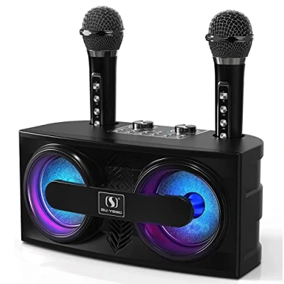 Immagine di karaoke con microfono bambini e adulti, cassa microfono, professionale completo portatile per feste, attività, supporto Bluetooth, AUX, scheda USB/TF