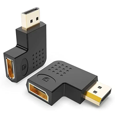 Immagine di J&amp;D 2 Pack Piatti Adattatore DisplayPort, 90 Gradi Angolato Sinistro e Destro Placcato Oro da Maschio a Femmina Verticale Piatto Convertitore DP 4K