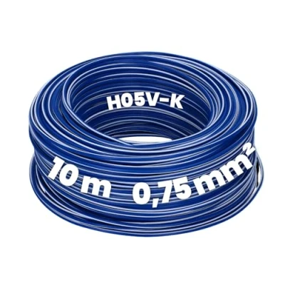 Immagine di Kalitec 10 metri H05V K 0,75 mm² blu scuro bianco cavo di cablaggio I flessibile singolo in PVC mm2 a filo commutazione