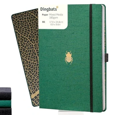 Immagine di Dingbats* Pro B5 Taccuino a Puntini Grande Quaderno con Copertina in Tessuto, Rilegatura Filo Portapenne, Segnalibro, Chiusura Elastico