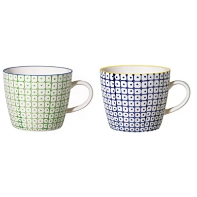 Immagine di Bloomingville Tazze con Manici Carla Lapis da caffè Mug tè al Latte per Ufficio e Cucina ø 9,5 x H 8 cm, Verde Blu, Ceramica Gres, Set 2, capacità 280 ml