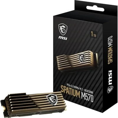 Immagine di MSI SPATIUM M570 SSD 1TB con Heatsink interno PCIe 5.0 NVMe M.2, lettura 9500 MB/s, scrittura 8500 3D NAND, sicurezza dei dati integrata, Center Garanzia 5 Anni (700 TBW)