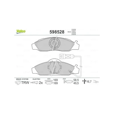 Immagine di VALEO 598528 Kit pastiglie freno Assale anteriore Con contatto segnalazione usura SSANGYONG: Korando II SUV, Musso Sports Pick up, I SUV