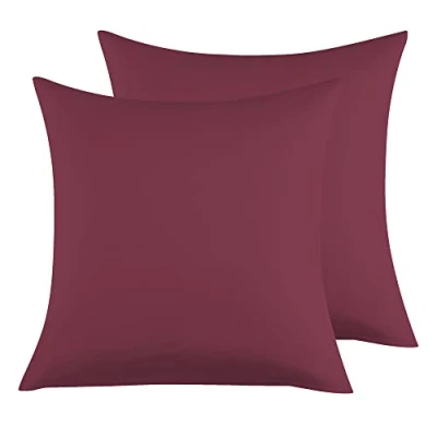 Immagine di Federe Cuscini Letto Matrimoniale Cotone 65x65 cm 2 PCS, Set Certificato Oeko TEX in Premium 110GSM, Morbida e Traspirante, Ipoallergenica Bordeaux