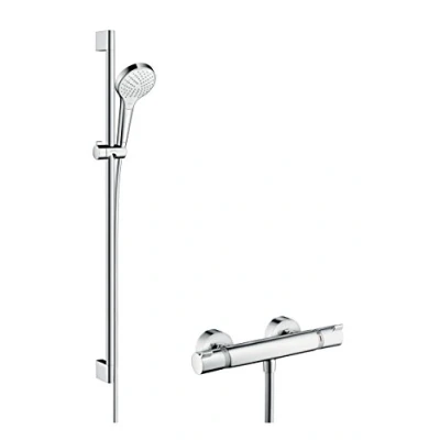 Immagine di hansgrohe Croma Select S Sistema doccia esterno Vario con termostatico Ecostat Comfort e asta 90 cm, bianco/cromo, 27014400