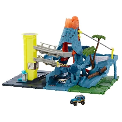 Immagine di Matchbox Fuga dal Vulcano Playset, Include 1 Veicolo, funzioni, luci e Suoni del Che erutta attivabili con Le macchinine, Giocattolo per Bambini 3+ Anni, HHW21