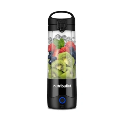 Immagine di nutribullet Frullatore portatile in nero Potente lama di estrazione, tazza da 475 ml, coperchio asporto, cavo ricarica USB C e guida utente Offre oltre 15 cicli miscelazione Frullati