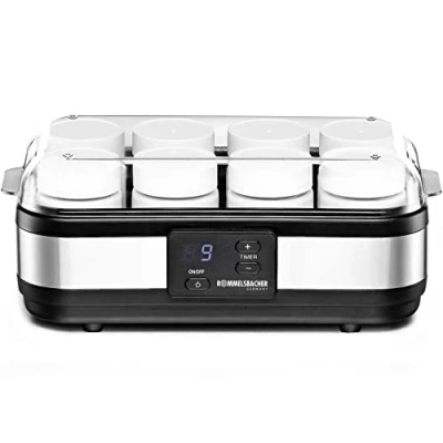 Immagine di Rommelsbacher JG 40, macchina per lo yogurt, acciaio inossidabile / nero, 8 pentole da 1 220 240 V = 40 watt