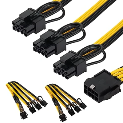 Immagine di CERRXIAN Confezione da 2 cavi splitter EPS CPU 8 pin femmina a 3x (6+2) maschio PCIE, scheda grafica PCIE cavo di conversione per alimentazione modulare 9,8 pollici