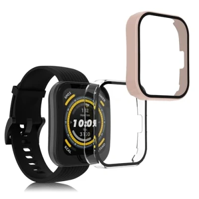 Immagine di kwmobile 2x Custodia Rigida Smartwatch Compatibile con Huami Amazfit Bip 5 Cover Case Vetro Temperato Orologio Fitness trasparente/rosa antico