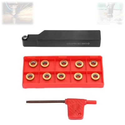 Immagine di SRAPR1616H10 Utensile per Tornio CNC, RPMT10T3MO Lame Inserti Portautensili Tornitura di Metalli CNC con Chiave e