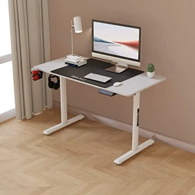 Immagine di pro.tec Scrivania Regolabile in Altezza 110x60x72 112 cm con Sollevamento Elettrico, Standing Desk Tappetino Nero per Mouse Portabicchiere Supporto Cuffia Bianco