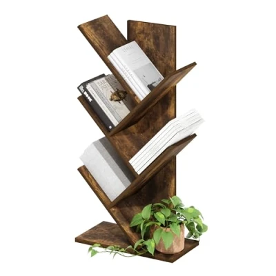 Immagine di Furinno Tree Bookshelf Libreria ad albero da terra a 5 livelli, Pino Ambrato