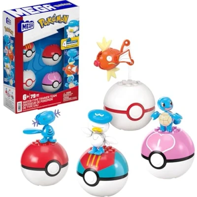 Immagine di MEGA Pokémon Squadra di Tipo Acqua, set da costruire con 79 pezzi, include Squirtle, Magikarp, Shellder, Quaxly e 4 Poké Ball perni, giocattolo per bambini, 6+ anni, JCT42