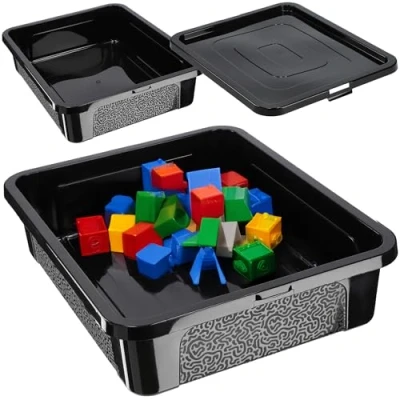 Immagine di KADAX contenitore rettangolare con coperchio, impilabile, scatola di plastica, salvaspazio (10 l, nero)