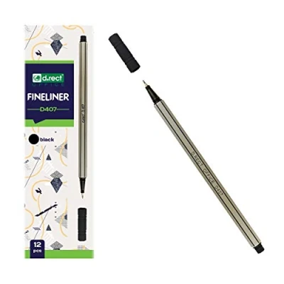 Immagine di D.RECT D407 Fineliner adatto per l&#039;uso quotidiano, cancelleria e materiale scolastico Alta qualità, ultra sottile, larghezza tratto ca. 0,4 mm, 12 pezzi, nero