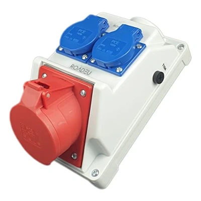 Immagine di RoadEu Presa da parete combinata 16A 5P Quadro a con 2 prese 230V Ripartitore di corrente IP44 per uso interno ed esterno elettrico cantiere PCE