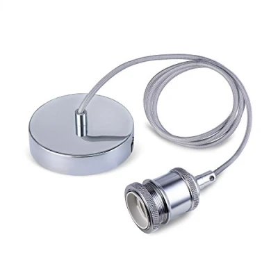 Immagine di Lampada a Sospensione Vintage KIT Modern Retro Stile Industriale E27 Portalampade Tntrecciato Cavo in Tessuto Con Lunghezza Regolabile Chrome