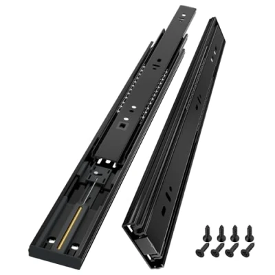Immagine di AOLISHENG 450mm guide per cassetti con cuscinetti a sfera chiusura automatica, montaggio laterale, metallo nero, capacità di carico 45kg, 1 paio (2 pezzi)