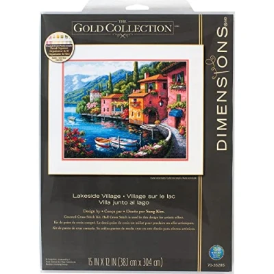 Immagine di Gold Collection Lakeside Village Counted Cross Stitch Kit 15&quot;X12&quot; 16 Count