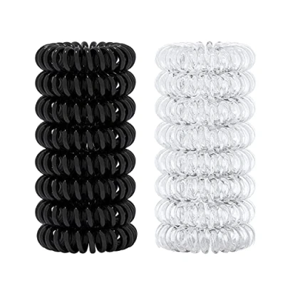 Immagine di Fasce Elastici per capelli a spirale plastica,16 Pezzi in plastica spirale,Elastici Cavo telefonico donne e ragazze,Trasparente Nero