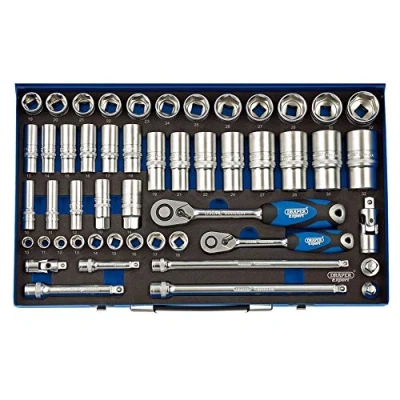 Immagine di Draper TK50 M/MC/SG 3/20,3 cm &quot;e 1/5,1 SQ. Dr. Metric socket set in caso di metallo (50 pezzi), blu