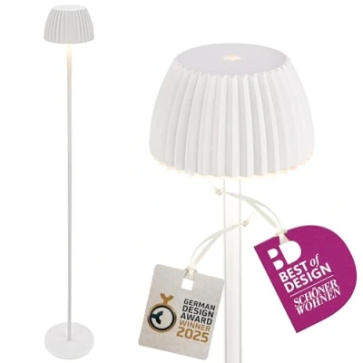 Immagine di Briloner Lampada LED da pavimento a batteria Brilo unplugged Riffle, bianca, dimmer