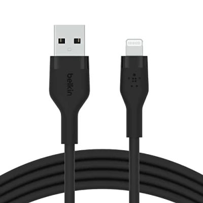 Immagine di Belkin BoostCharge Flex cavo da USB Type a Lightning in silicone (1 m), di ricarica certificato MFi per iPhone 14/14 Plus, 13, 12, Pro, Max, mini, SE, iPad e altri Nero