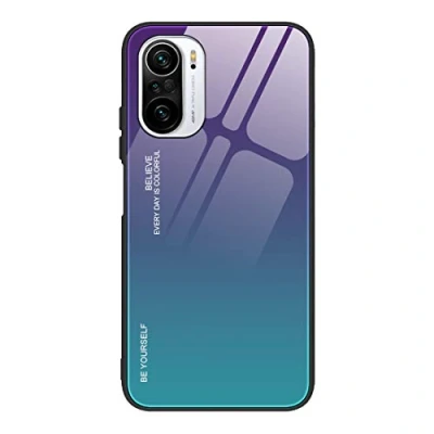 Immagine di GOGME Cover per Xiaomi Poco F3 / Mi 11i 5G Coque, custodia in vetro graduato colorato Back temperato resistente ai graffi Case, morbido silicone TPU anti graffio, shock housse(3)