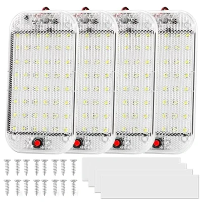 Immagine di Nizirioo 48 LED illuminazione interna per auto: 4 pezzi, 12 V 85 V, auto, con interruttore, luce bianca 10000 K, a LED, camper, camion, furgone,