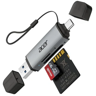 Immagine di Acer lettore di schede SD, adattatore per memoria USB C e 3.0, supporta SD/Micro SD/SDHC/SDXC/MMC, compatibile con iPhone 15 Pro, MacBook Pro iPad 2021, Pixel, XPS 13 ecc.