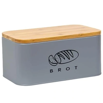 Immagine di Theo&amp;Cleo contenitore per il pane con coperchio, coperchio in bambù ecologico, può essere utilizzato come tagliere, spazioso metallo, conservare a lungo e mantenere