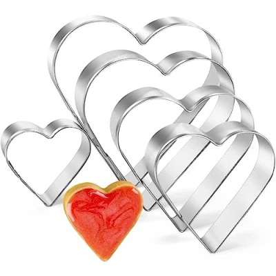 Immagine di AVANA Formine per biscotti a forma di cuore, 5 pezzi, in acciaio inox, Natale, argento