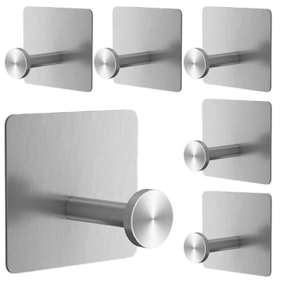 Immagine di CYILIUEN Confezione da 6 ganci adesivi parete 1407B7 per bagno, cucina, asciugamani, chiavi, argento