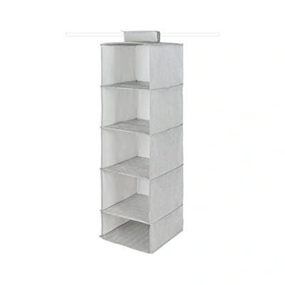 Immagine di Compactor Organizer Da Appendere Per Scarpe e Vestiti, 5 Scomparti, Fissaggio Con Velcro, Supporta Fino a 6 kg, Grigio/Bianco, Gamma Boston, 30 x H105 cm, RAN10166