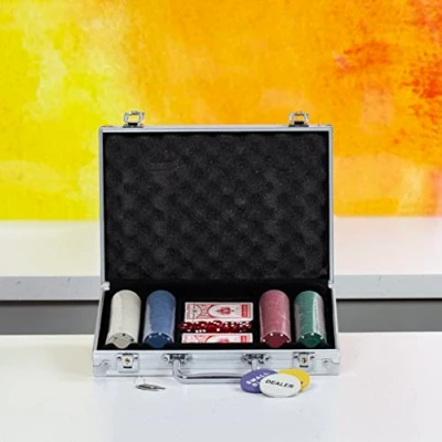 Immagine di Global Gizmos Set di Chip, Dadi e Carte da Poker in Custodia Alluminio, 200 pz
