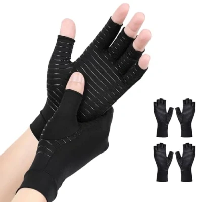 Immagine di AovYoo 2 Paia Guanti Artrite Rame Senza Dita Artrosi Reumatoide Compressione Gaming Terapia Mani Sindrome Raynaud per Computer Antiartrite（XL