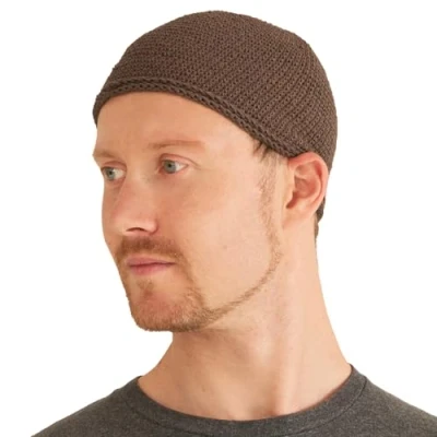 Immagine di CHARM Kufi Hat Berretto da Uomo in Cotone con Teschio, Realizzato a Mano, 2 Taglie, Marrone Chiaro, M