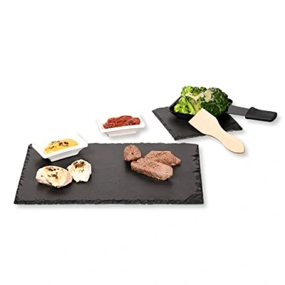 Immagine di Kesper Set di piatti da portata, 10 pezzi, materiale: ardesia, ceramica, legno, dimensioni della piastra: 30 x 20 0,6 cm, colore: nero 38141